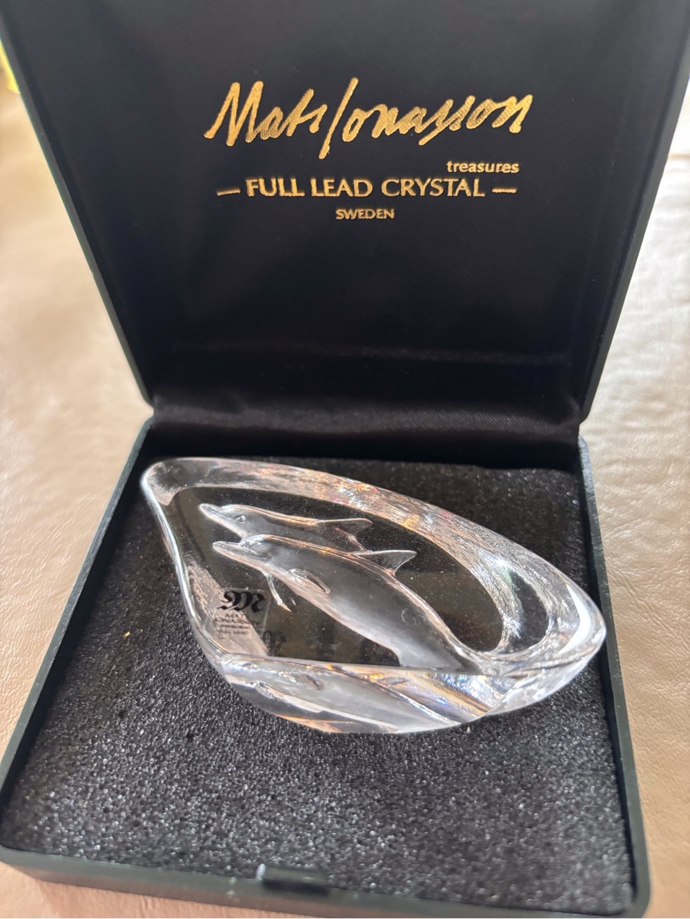 NEW Swedish Crystal Etched Dolphin Sculpture
